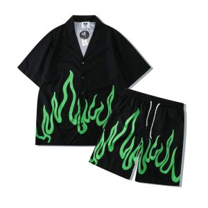 Casual Flame Loose Short-sleeved Shirt Shorts Suit Men