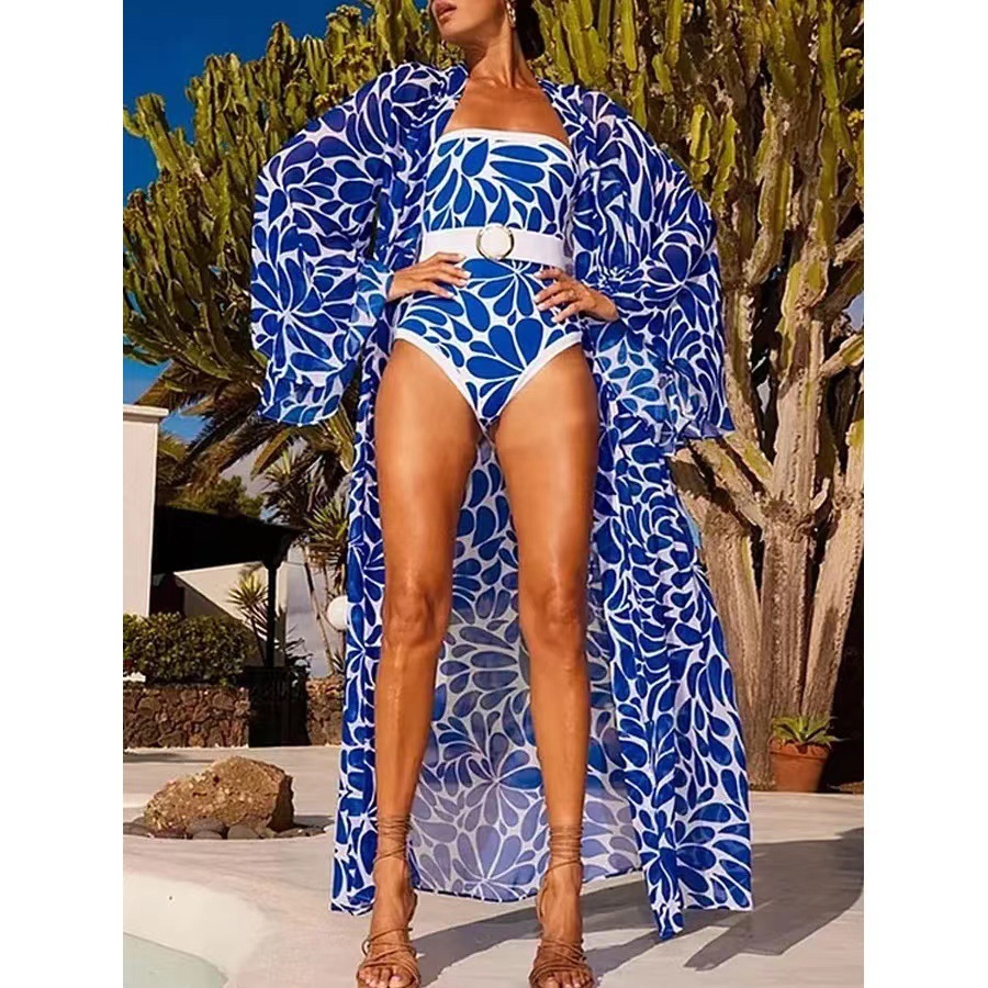 Printed One-piece Swimsuit Women's Long-sleeved Blouse
