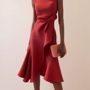 Women's Bow-knot Sleeveless Dress Summer Round Neck Red Temperament