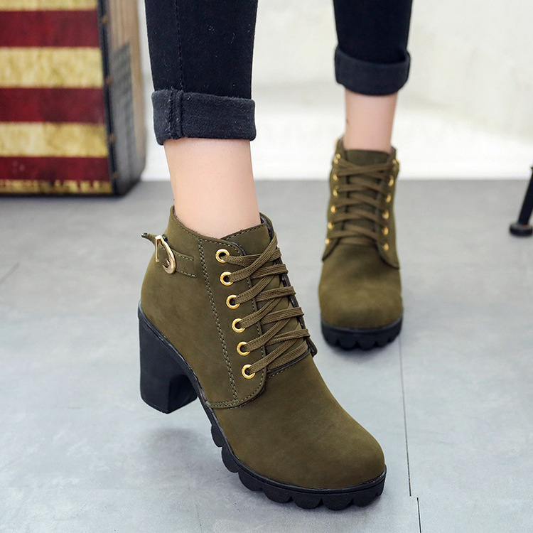 Solid color women's leather boots lace up Martin boots - Image 6