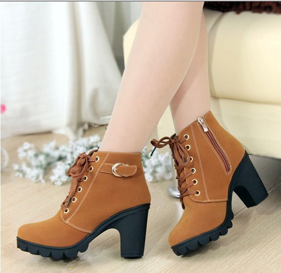 Solid color women's leather boots lace up Martin boots - Image 2