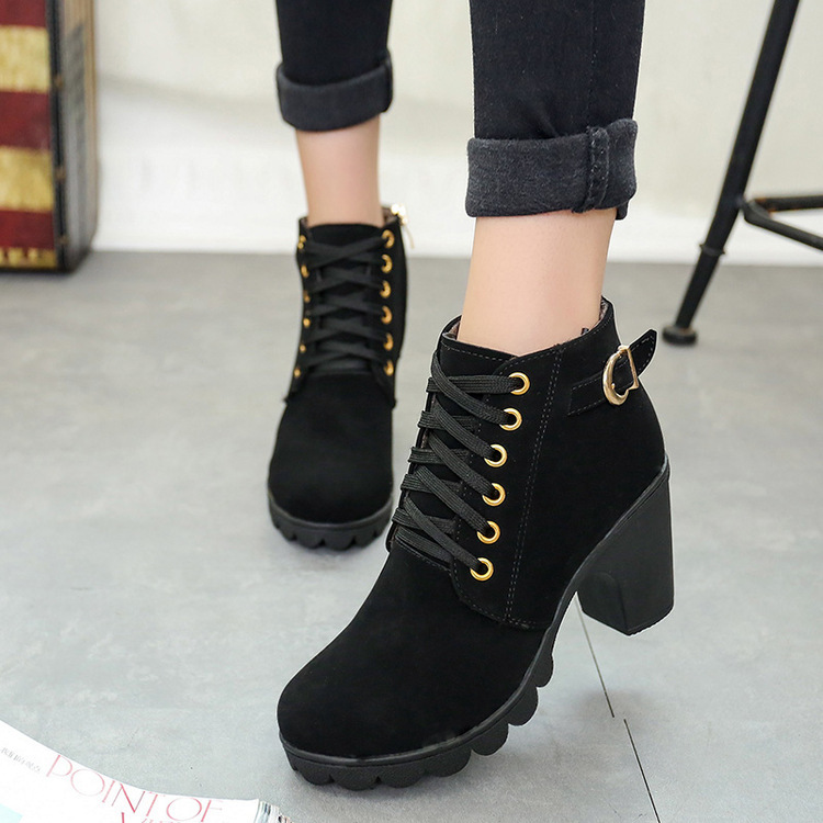 Solid color women's leather boots lace up Martin boots - Image 5