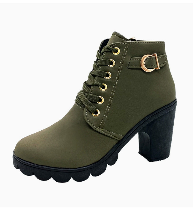 Solid color women's leather boots lace up Martin boots - Image 10